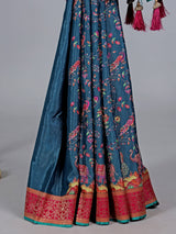 Rama blue wedding wear semi pashmina silk saree