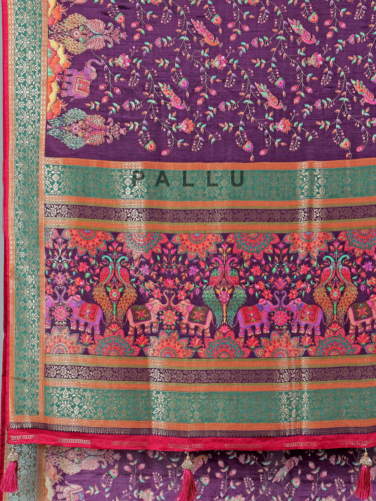 Dark purple semi pashmina silk saree for wedding