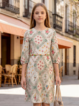 Off White printed cotton frock for girls