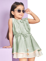 Pista green casual wear cotton silk frock