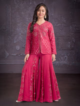 Dark peach sequins work palazzo suit