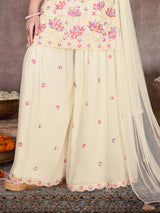 Cream wedding wear palazzo suit in chiffon