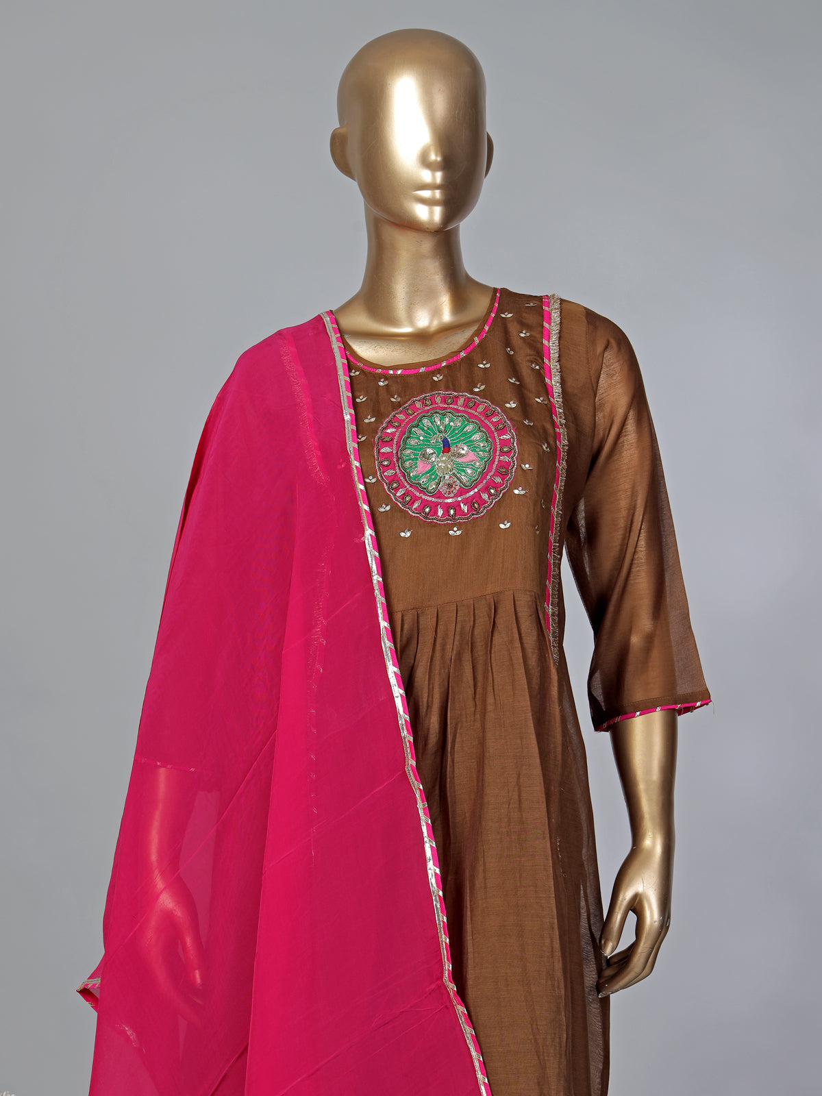 Brown brown tissue salwar suit with dupatta