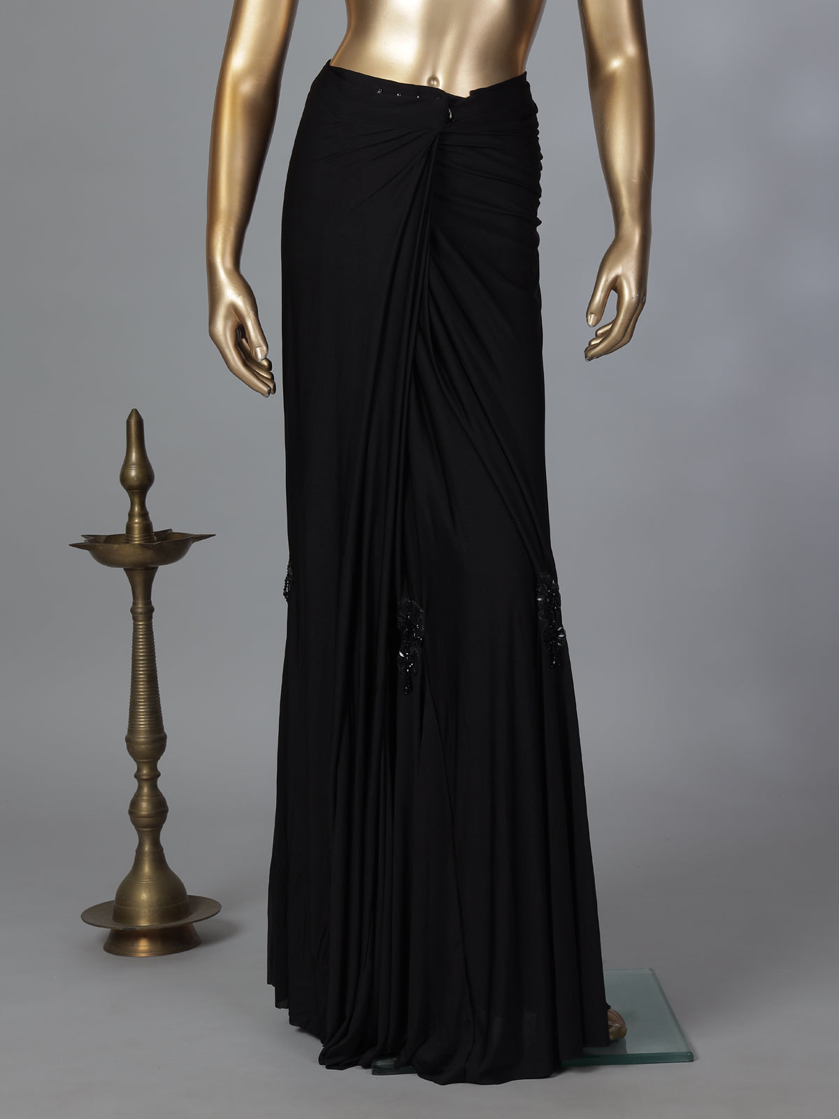 Stunning black lycra ready to wear saree for party wear