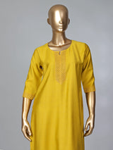 Mustard yellow cotton silk kurti for women