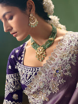 Light purple fancy silk wedding saree with statement blouse