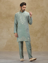 Mint blue festive wear pure linen kurta suit