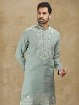 Mint blue festive wear pure linen kurta suit