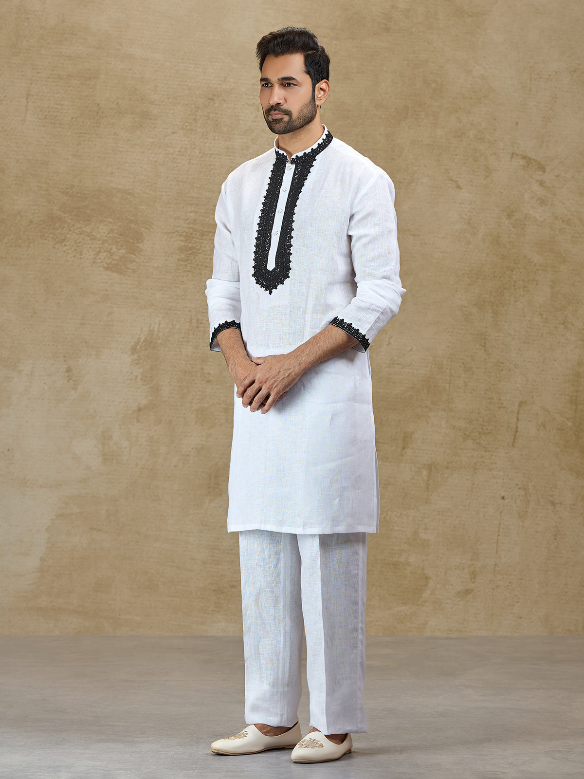 White linen festive wear kurta suit