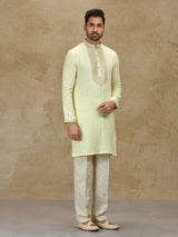 Lime yellow pure linen kurta suit for festive celebrations