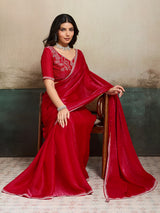 Red party wear fandy chiffon saree