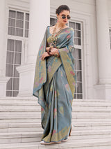 Blue kurra silk saree for festive celebration