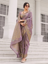 Light purple kurra silk saree with motif weaving