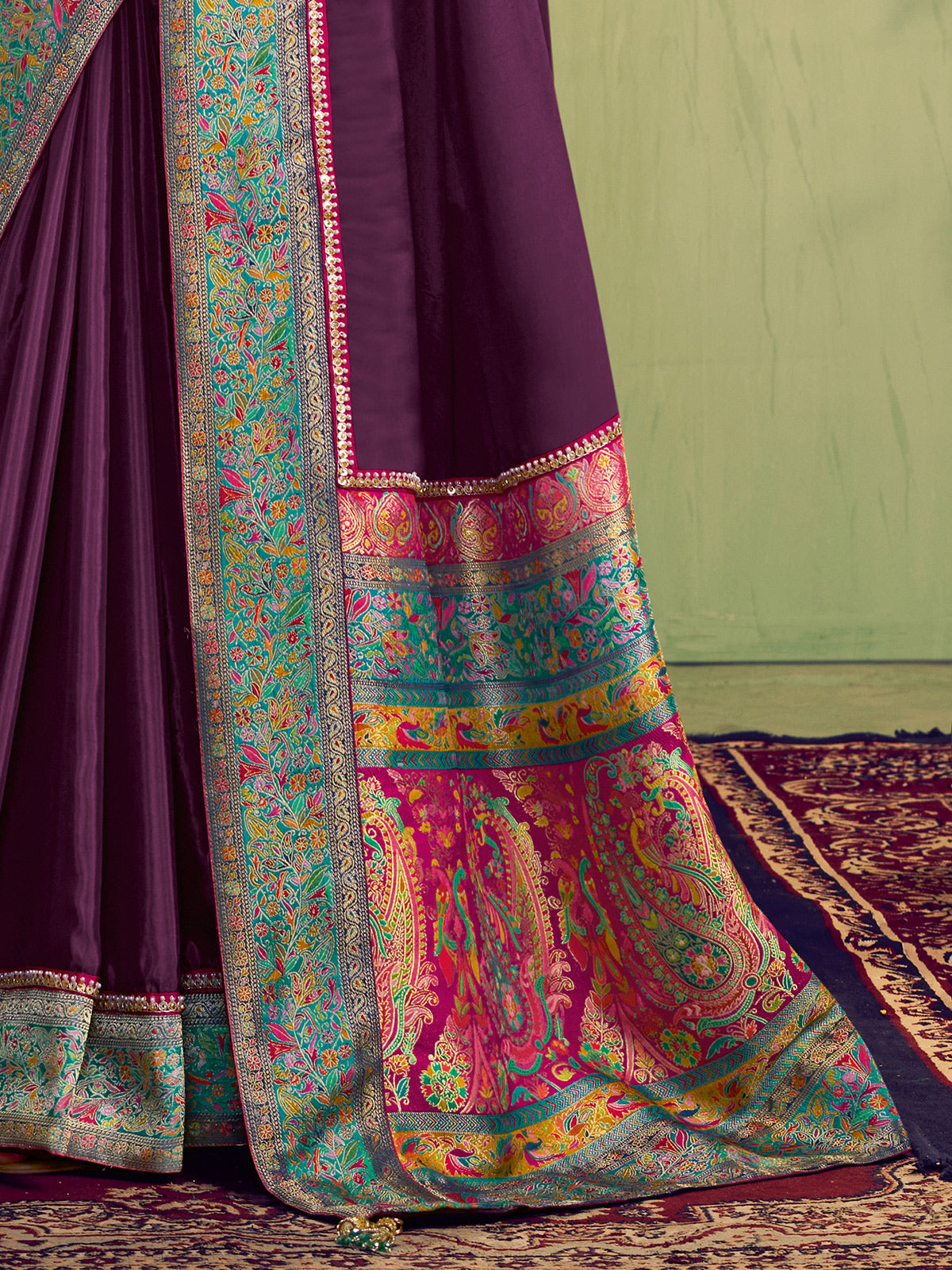 Wine banarasi natural silk saree for festivals