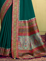 Green banarasi natural silk saree for festivals