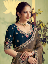 Dual tone blue organza satin saree