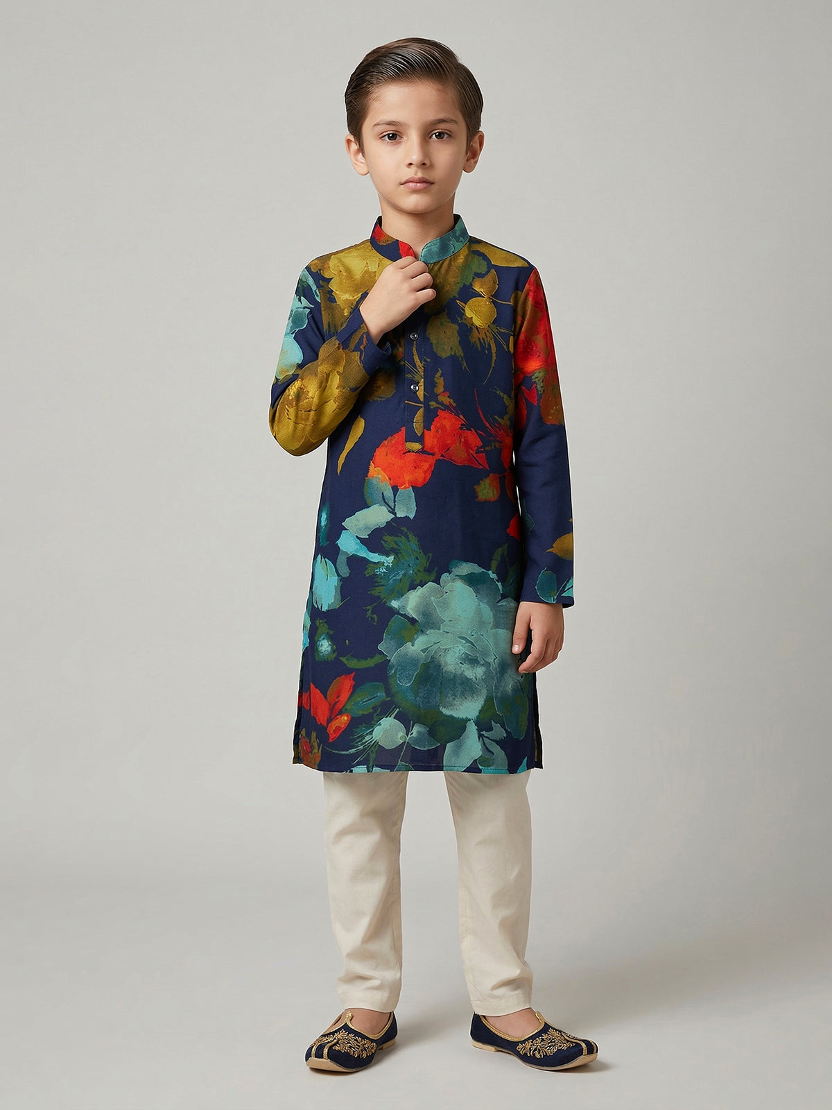 Midnight majesty navy printed silk kurta suit