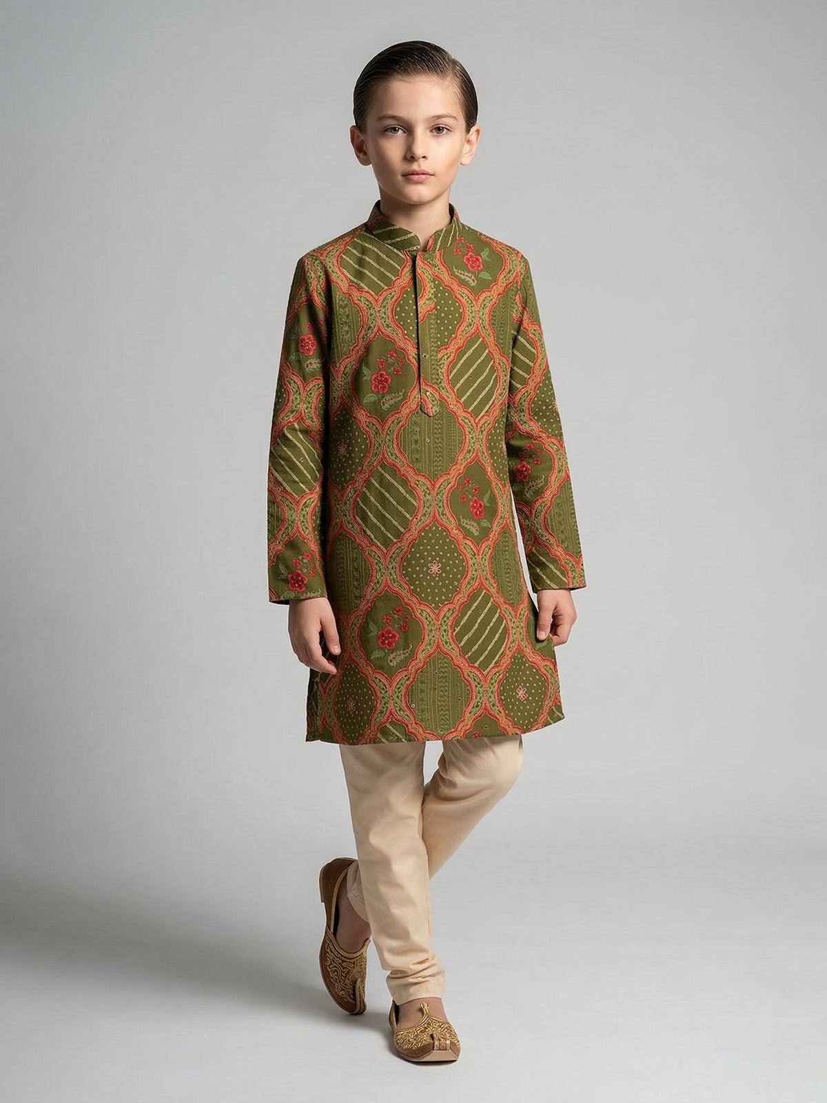 Meadow glow mehendi green aabla silk ensemble