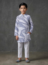 White and blue cotton kurta suit for boys