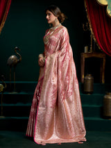 Shiny pink banarasi silk saree