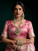Shiny pink banarasi silk saree