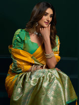 Yellow zari weaving soft silk saree