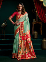 Rama green tissue paithani silk saree for wedding