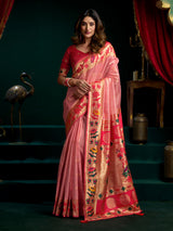 Shiny pink tissue paithani silk saree