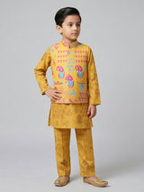 Mustard yellow cotton waistcoat set for boys