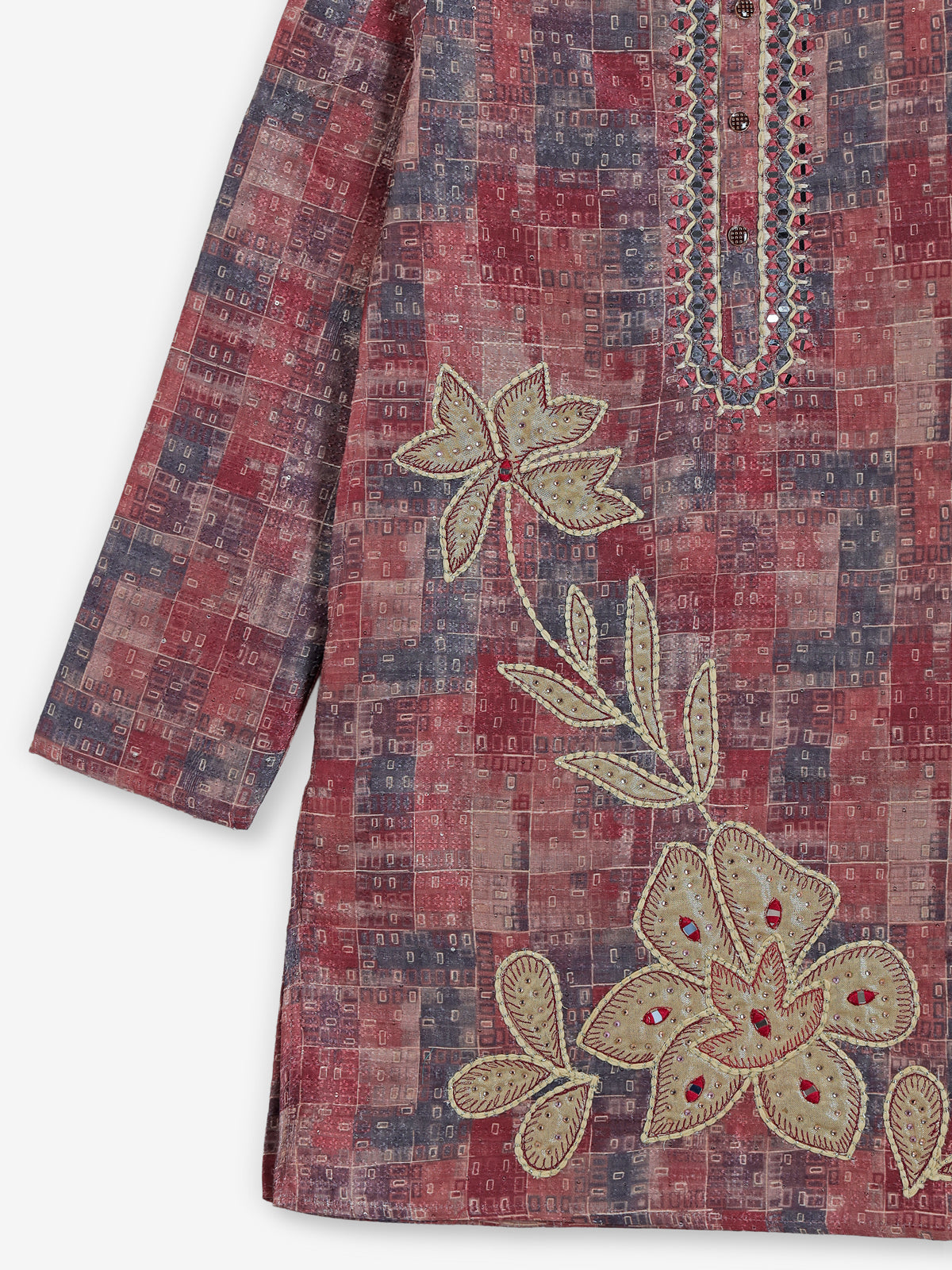 Brown printed cotton silk kurta suit for boys wedding wear