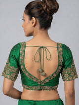 Green raw silk zardosi work sweetheart blouse