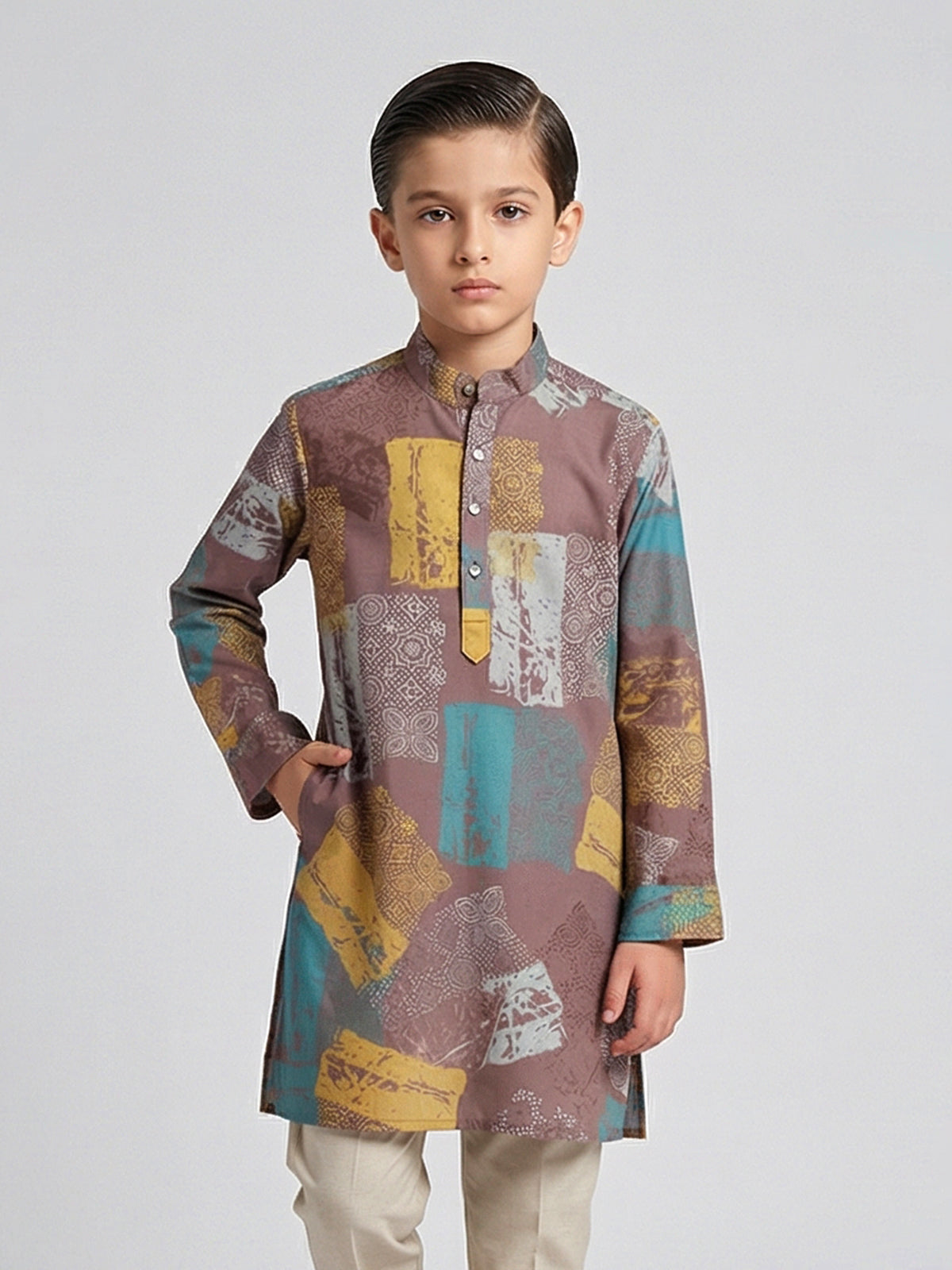 Onion pink printed cotton silk kurta for special occasions