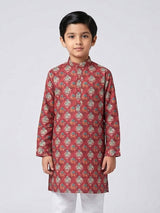 Light wine printed cotton silk kurta