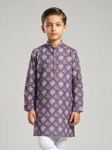 Purple printed cotton silk kurta for festive wear