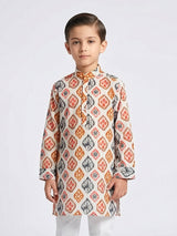 White printed cotton silk kurta for special occasions