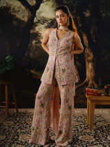 Peach georgette palazzo suit with thread work