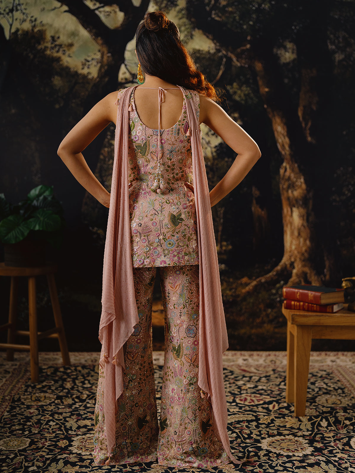 Peach georgette palazzo suit with thread work