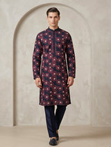 Navy floral printed cotton kurta pajama