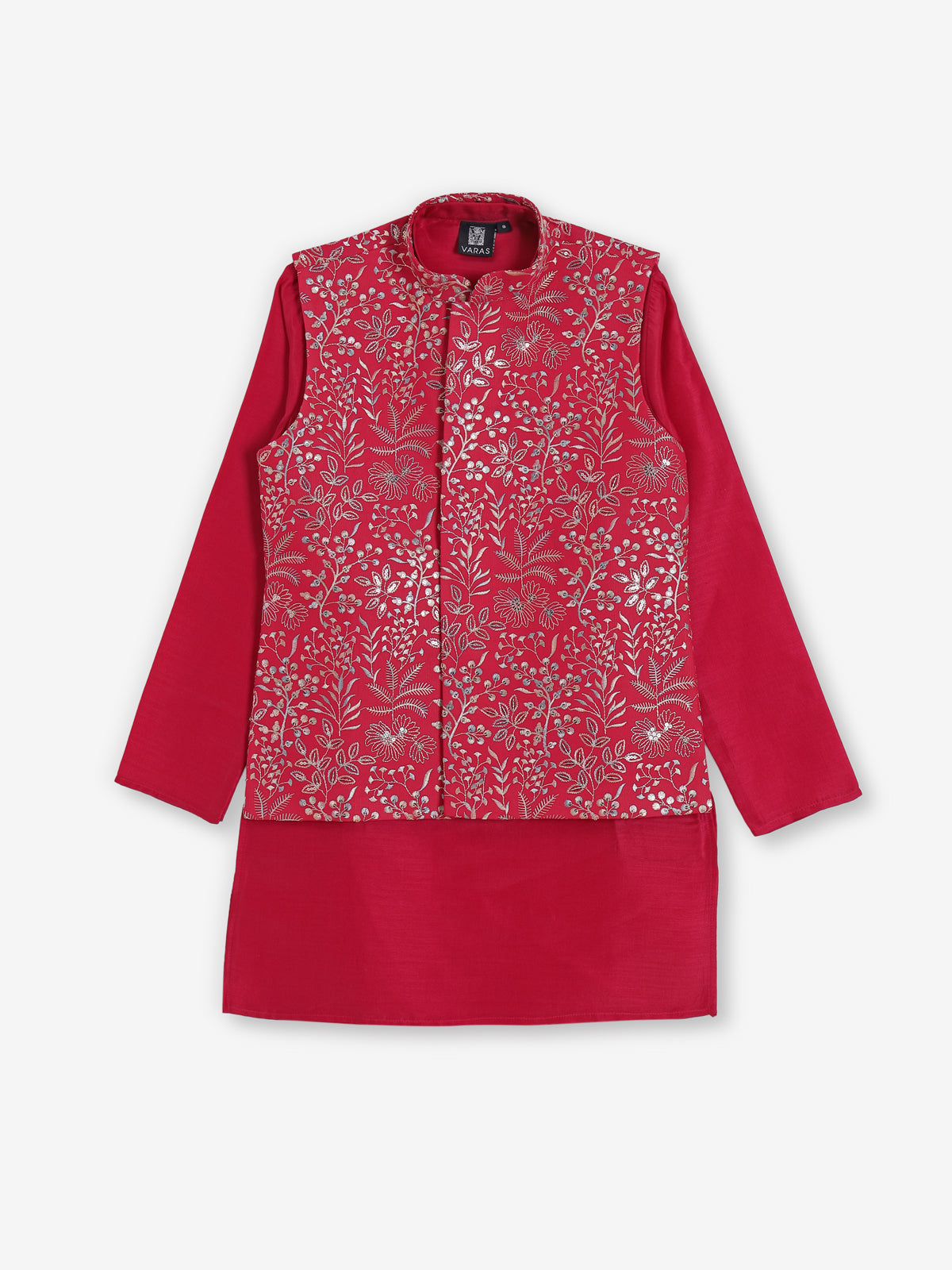 Red reception wear waistcoat set with resham detailing