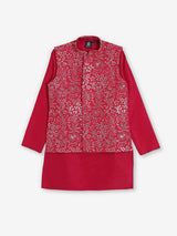 Red reception wear waistcoat set with resham detailing