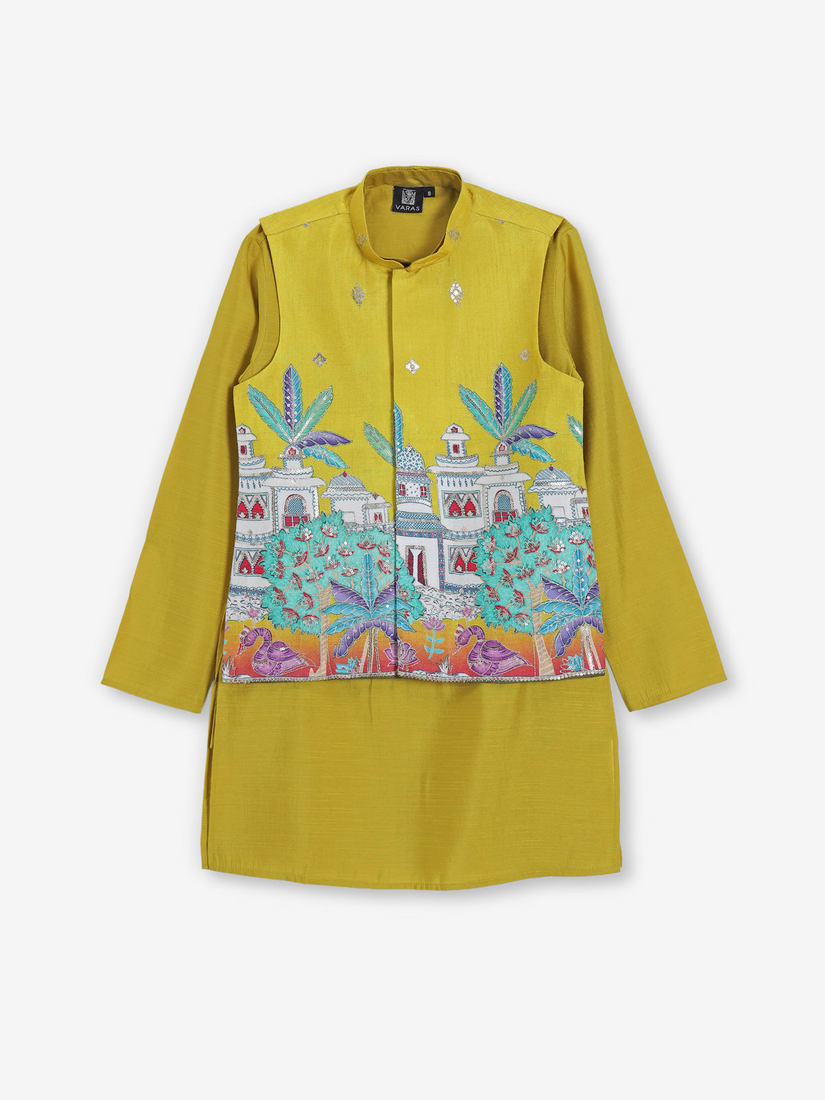 Yellow silk waistcoat set for wedding celebration