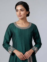 Green silk embroidered festive palazzo suit with contrast dupatta