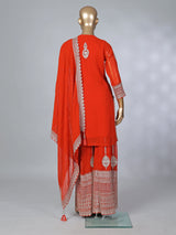 Orange georgette pakistani style embellished palazzo suit