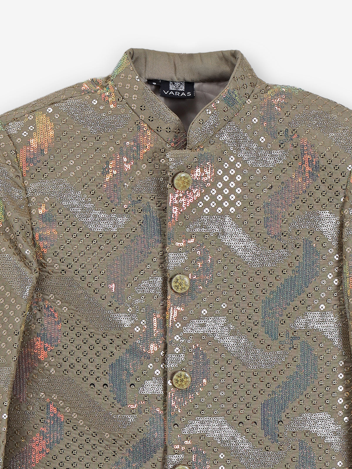 Light olive printed cotton indowestern set