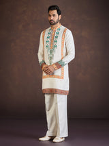 Off white printed soft linen kurta suit