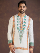 Off white printed soft linen kurta suit
