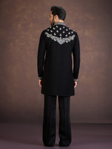 Black embroidered viscose blend kurta suit for reception