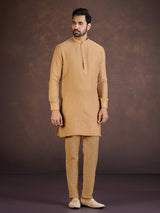 Mustard yellow festive wear cotton linen kurta suit