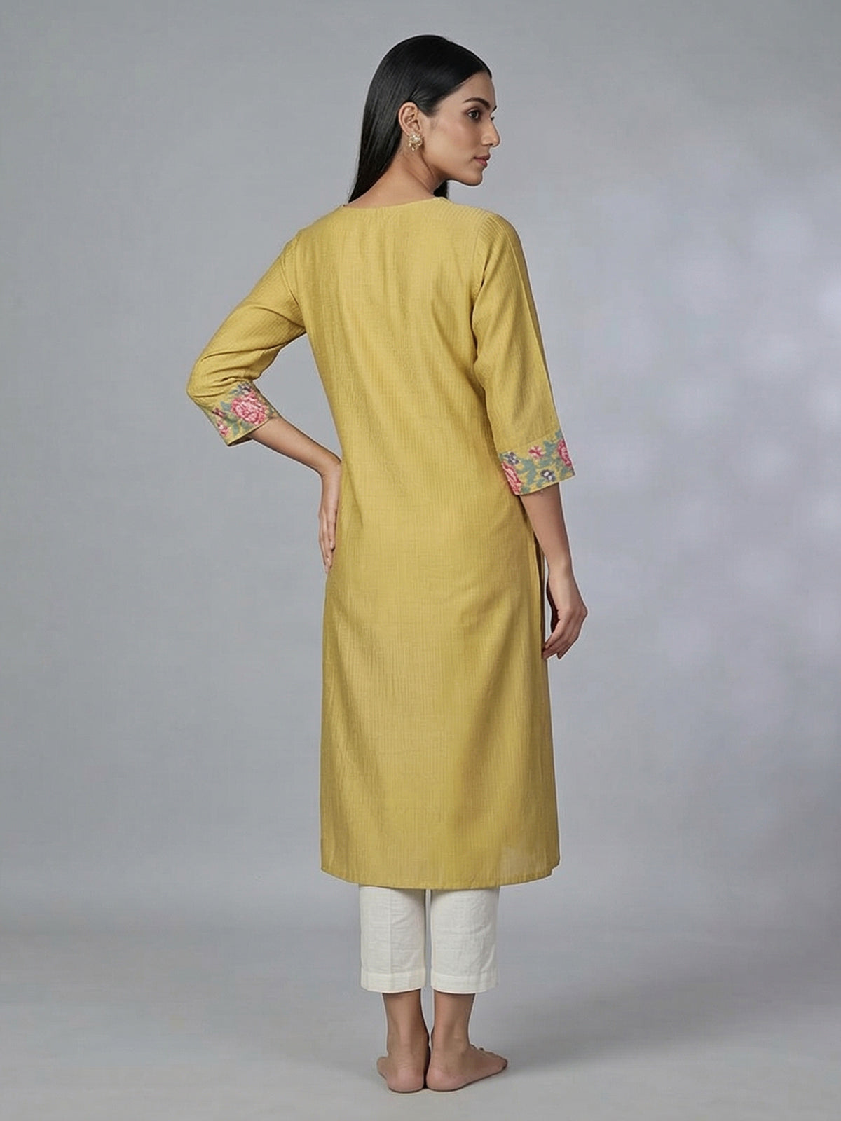 Khaki silk thread work elegant casual kurti