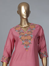 Onion pink silk thread work stylish casual kurti